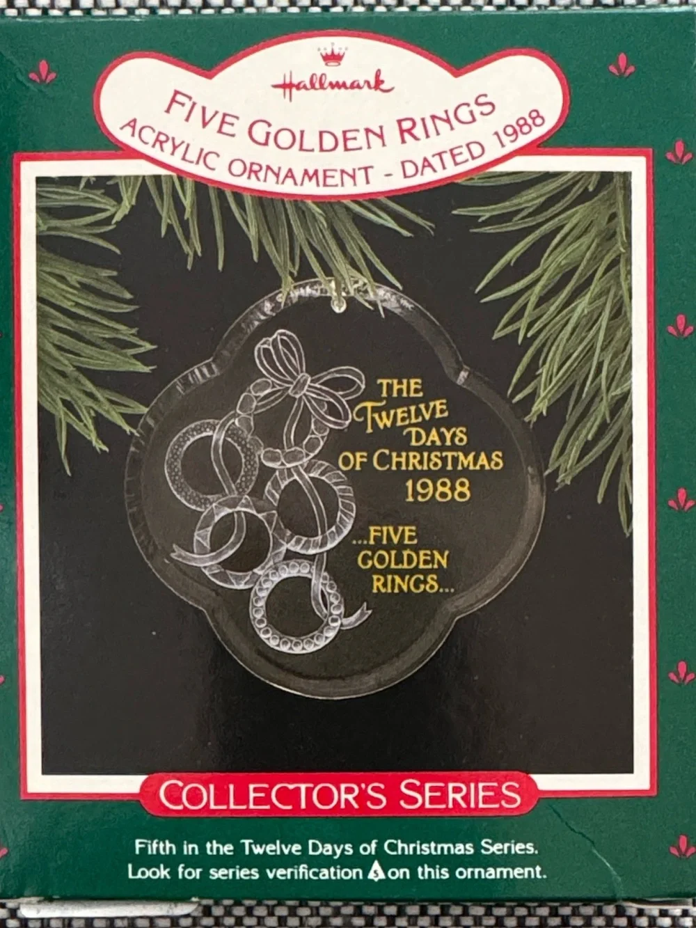Hallmark Green and Gold Five Golden Rings Acrylic Ornament